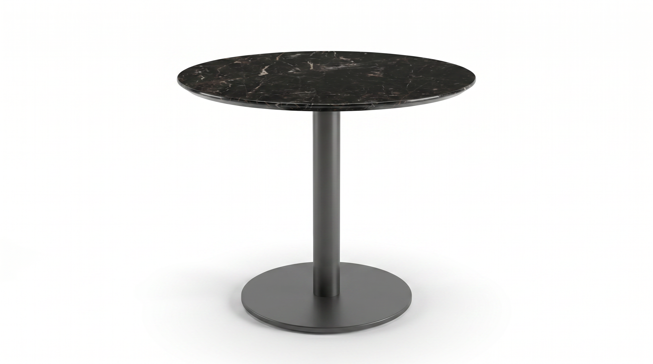 Beveled Edge cafe table with natural stone tabletop and black base.
