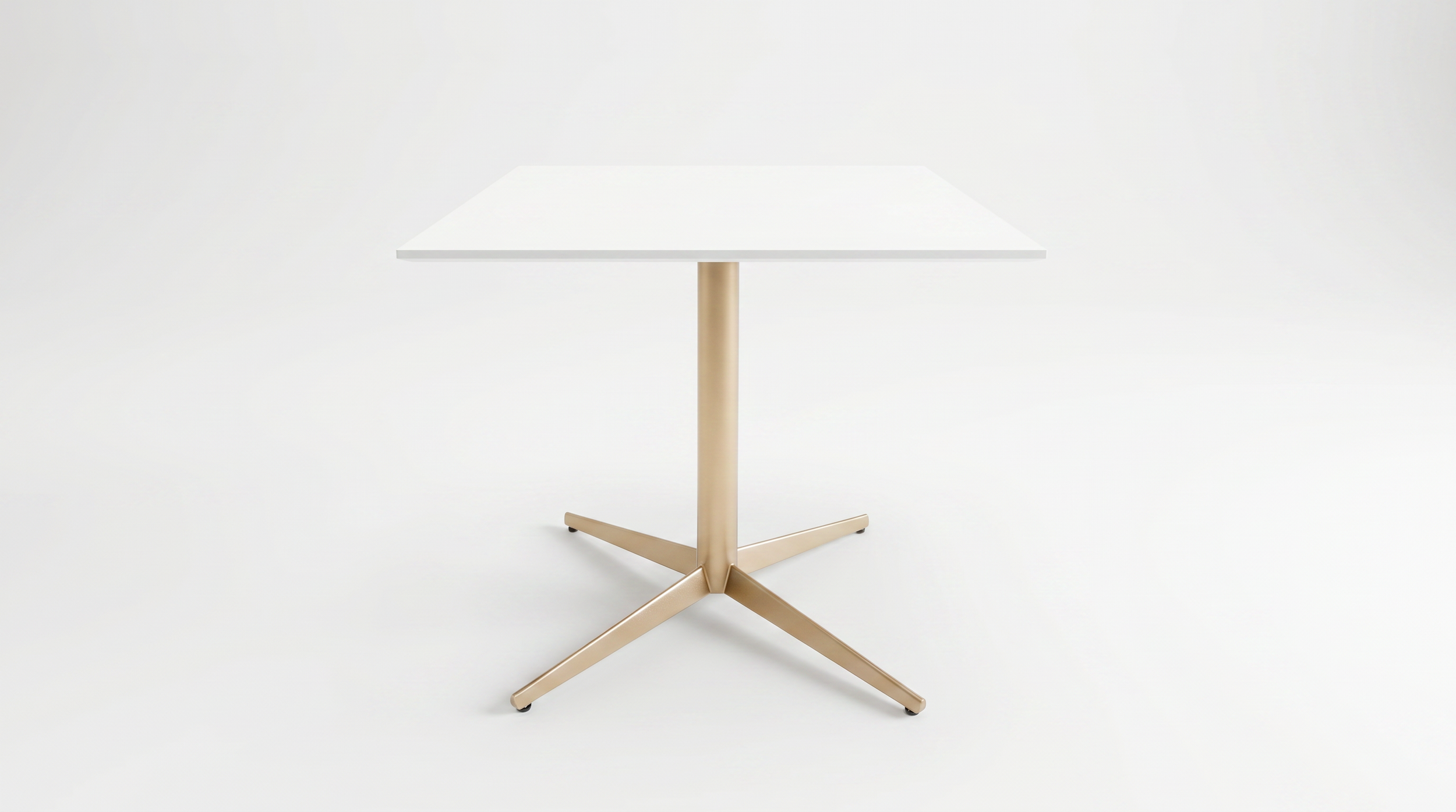 Asteri square collaborative table with white tabletop and gold base.