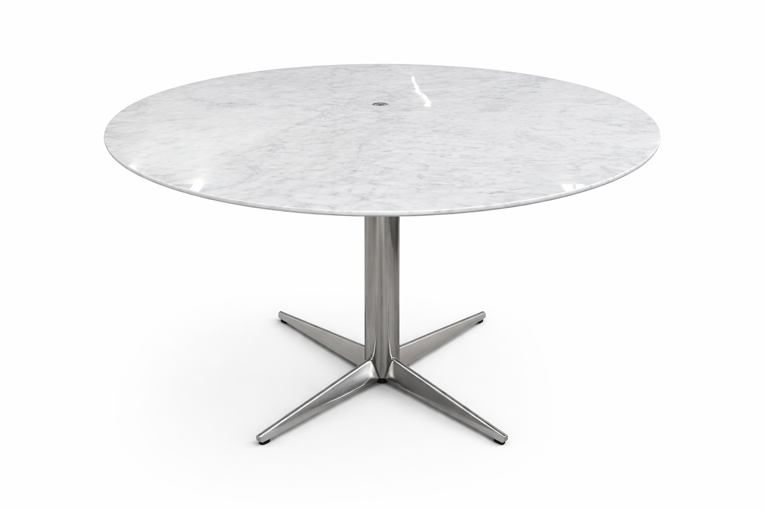 Asteri meeting table with stone table top and chrome base.
