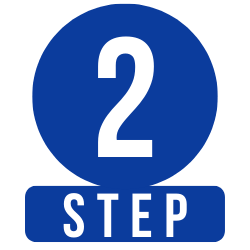 A blue circular sign with a white number 2 and the word 'STEP' below.