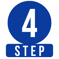 Blue circular icon with the number 4 and the word 'STEP' below it.