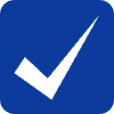 Blue circular icon with a black checkmark