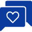 A blue icon of a heart within a speech bubble.