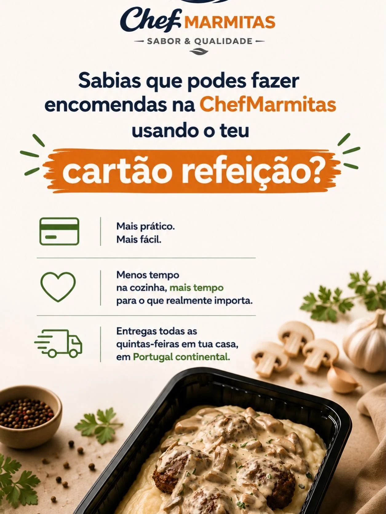 💳 Sabias que podes fazer as tuas encomendas na ChefMarmitas usando o teu cart&atilde;o refei&ccedil;&atilde;o? 😁 

#marmitas #comidasaud&aacute;vel