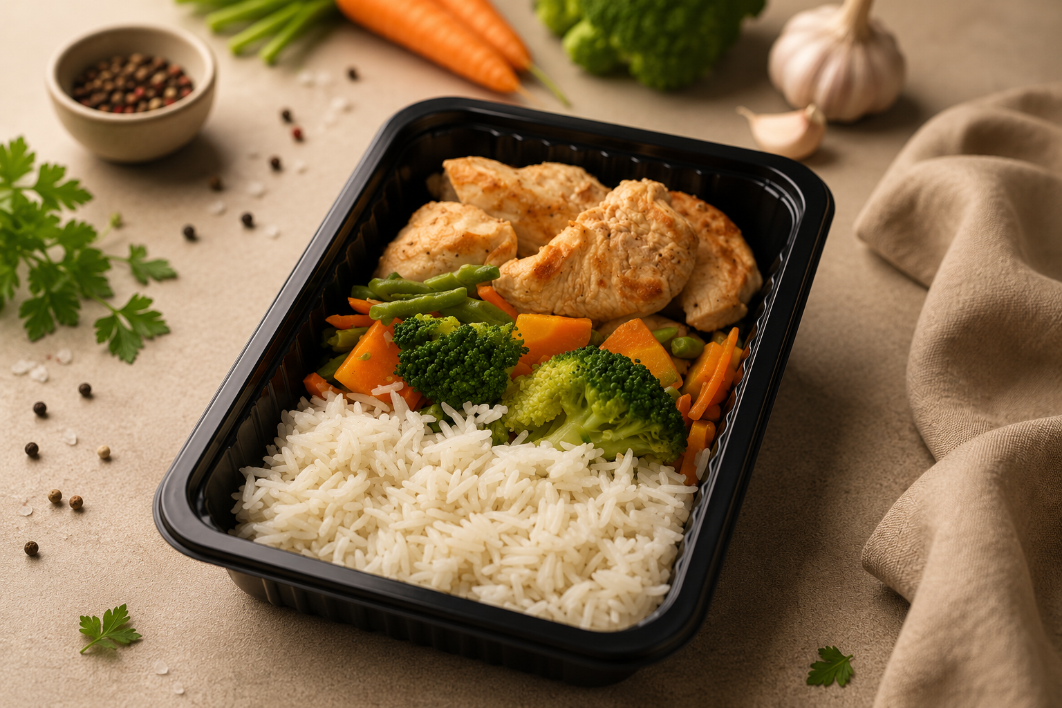 Escalopes de Frango com Arroz e Legumes