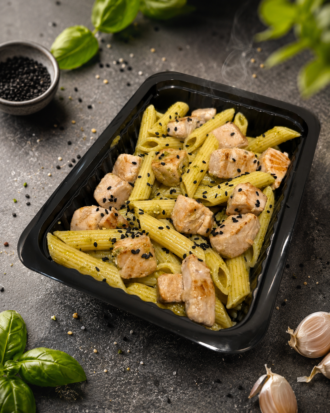 Penne com Pesto e Atum Fresco Salteado
