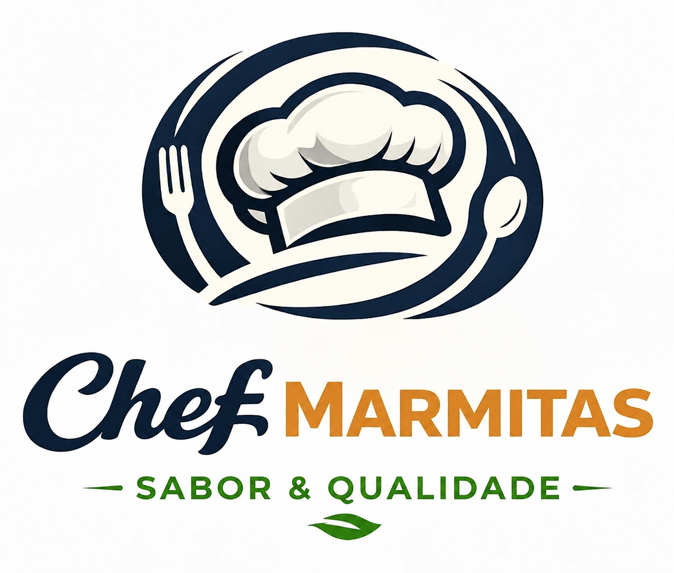 Logotipo do Chefe Marmitas, com desenho de chapéu de chef, garfo e colher, e texto 'Sabor & Qualidade'.