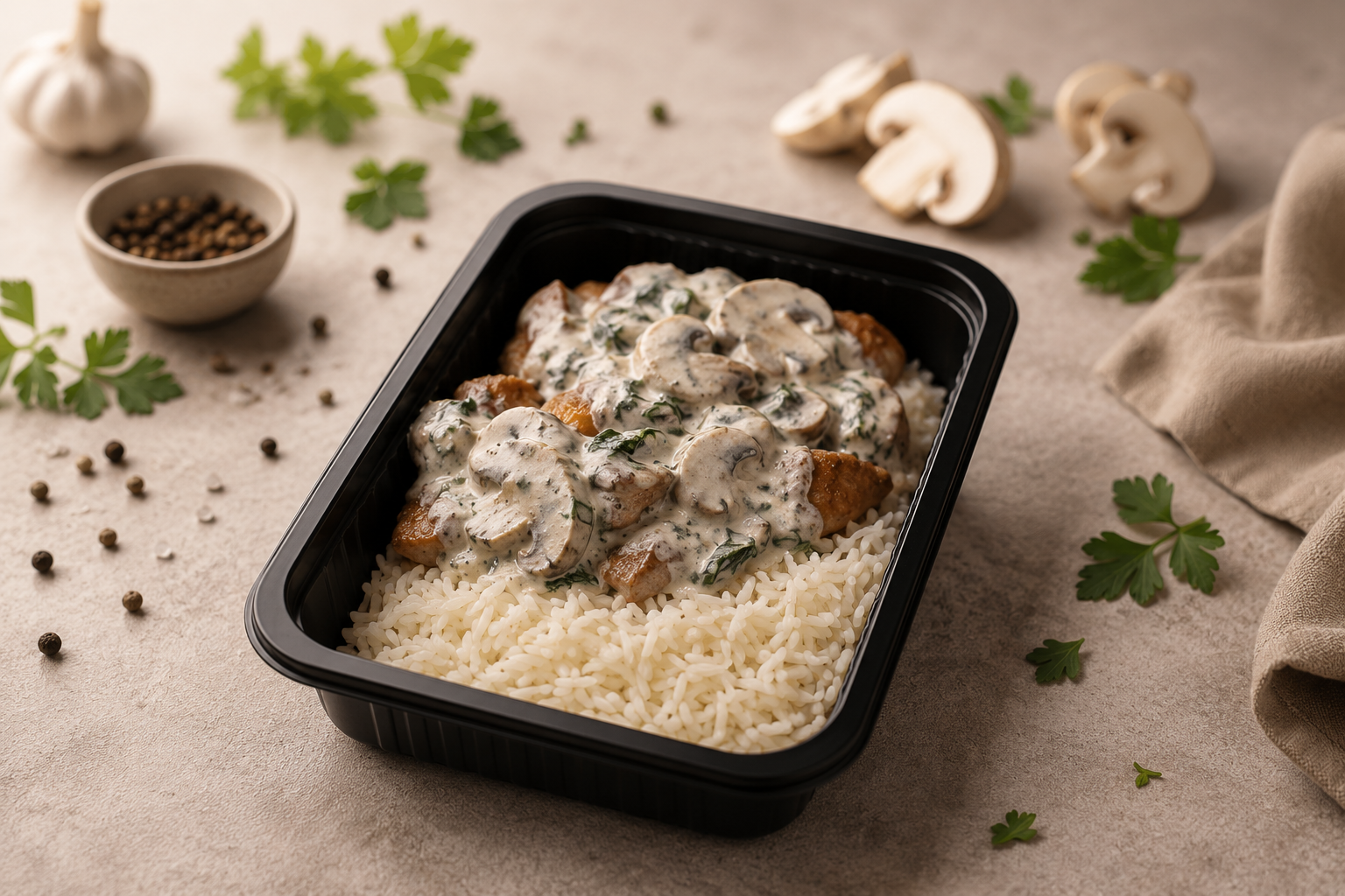 Bifinhos de Frango com Molho Cogumelos e Espinafres