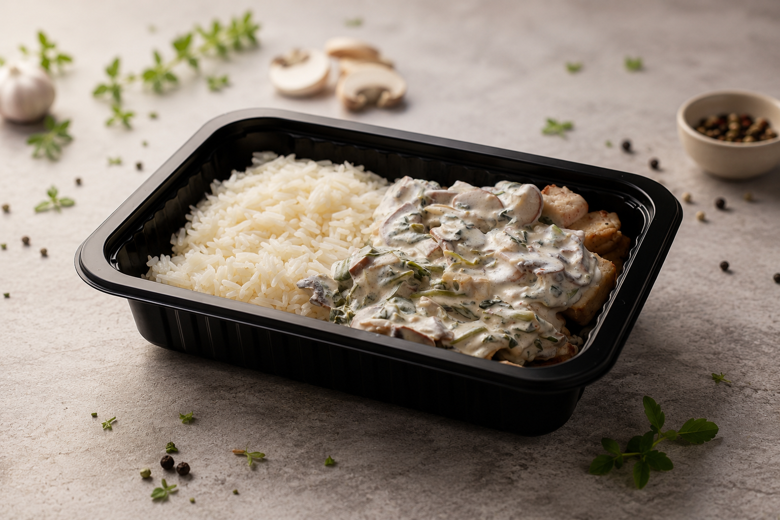 Tofu com Molho de Cogumelos e Espinafres