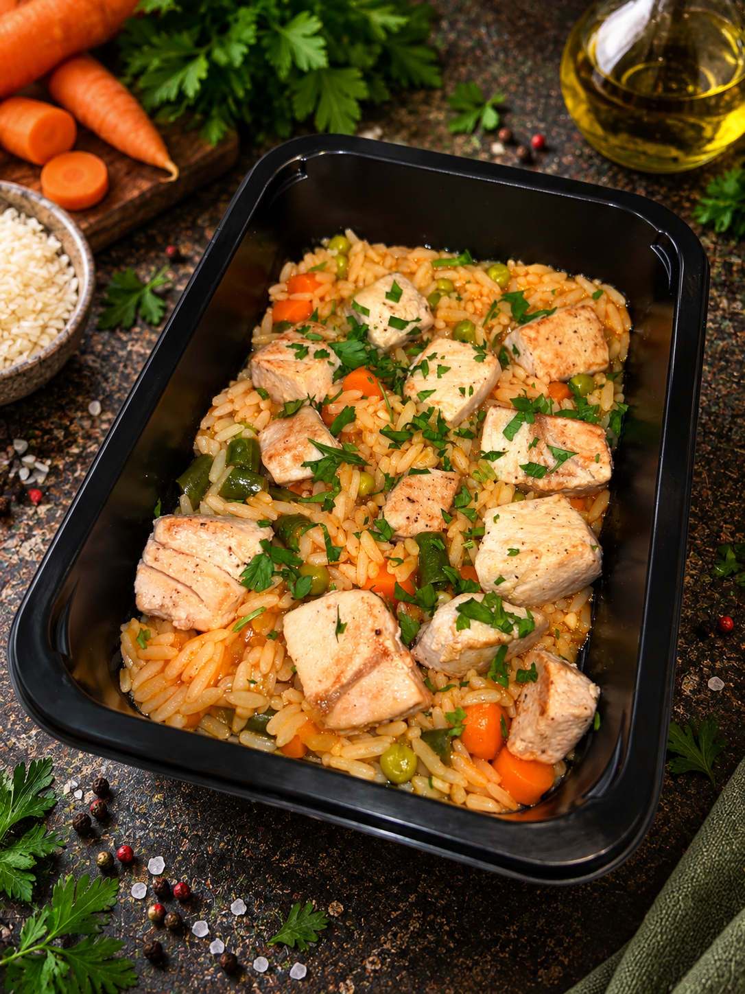Atum acompanhado de Arroz Malandrinho à Primavera