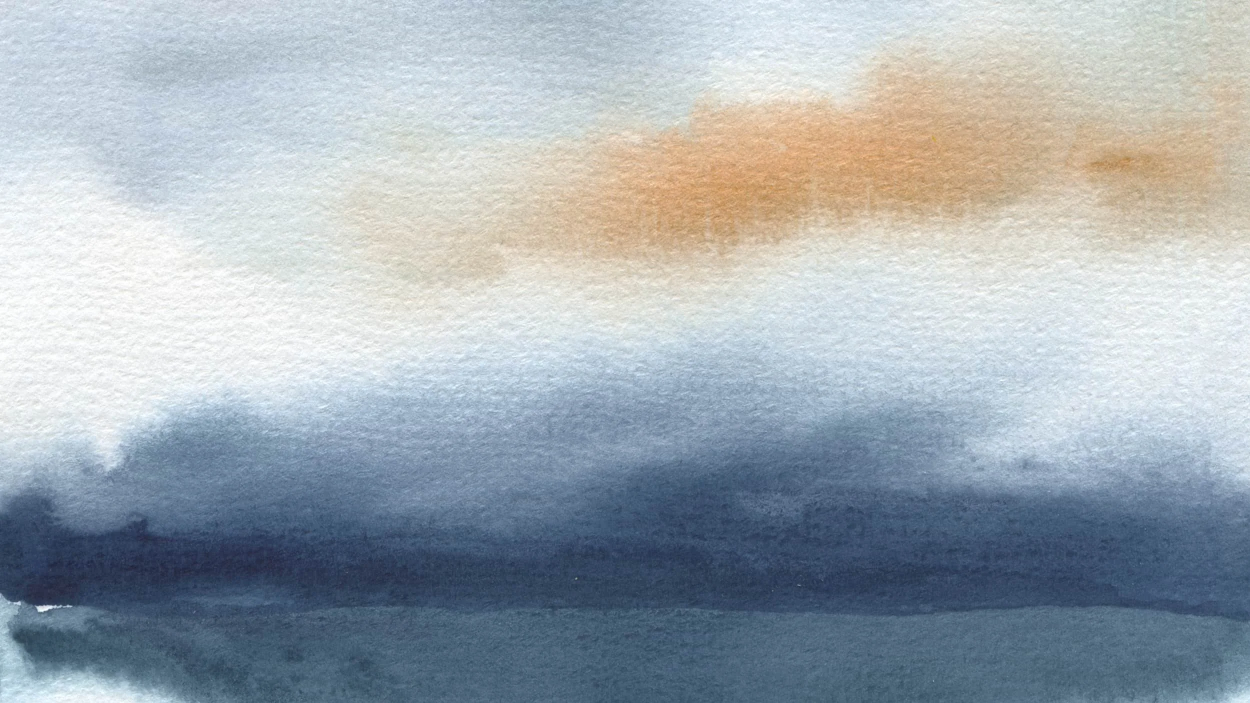 A watercolor painting of a cloudy sky with shades of blue, beige, and gray, adding a calm, welcoming visual to Rising Tides Therapy Center in Raleigh, NC.
