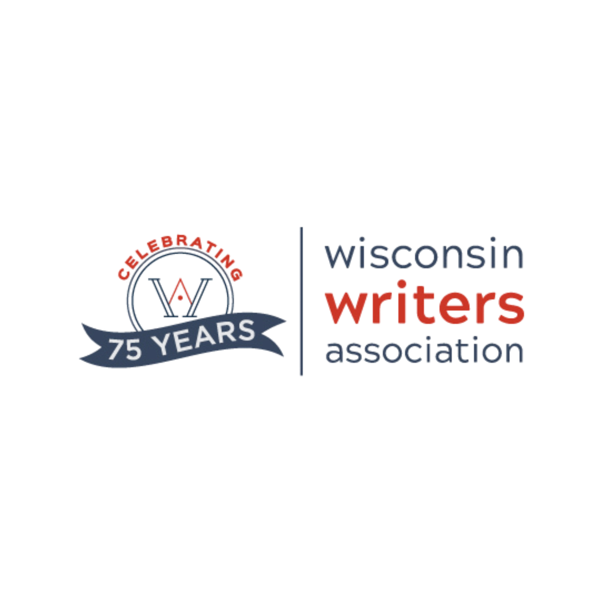 Celebrating Wisconsin Writers logo with a circular emblem and text in red and blue.