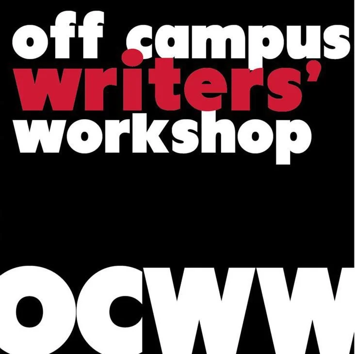 Text reading 'off campus writers workshop' with 'writers' in red