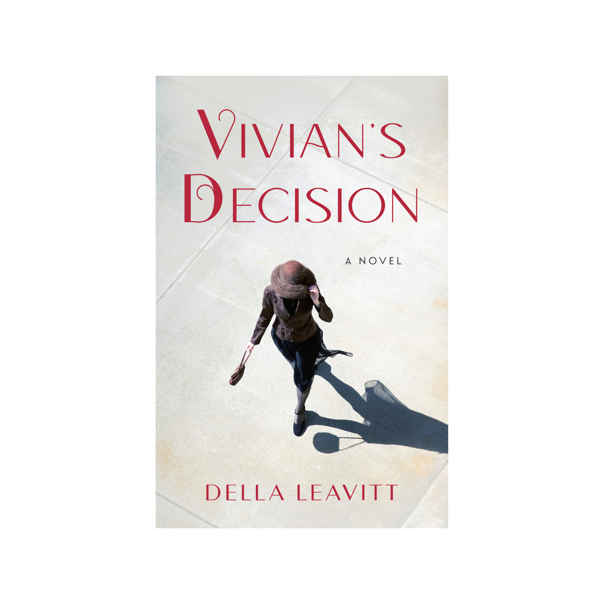 Book cover titled 'VIVIAN'S DECISION' by Della Leavitt, featuring a woman in a hat and coat walking on a sidewalk.