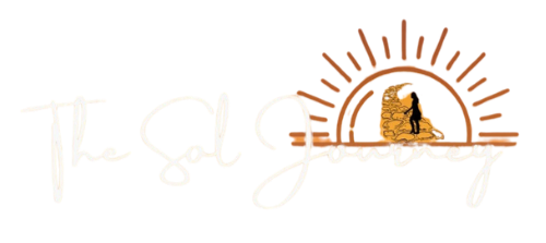 The logo for 'The Sol Journey' featuring stylized text with a sunset and a yellow brick road design.