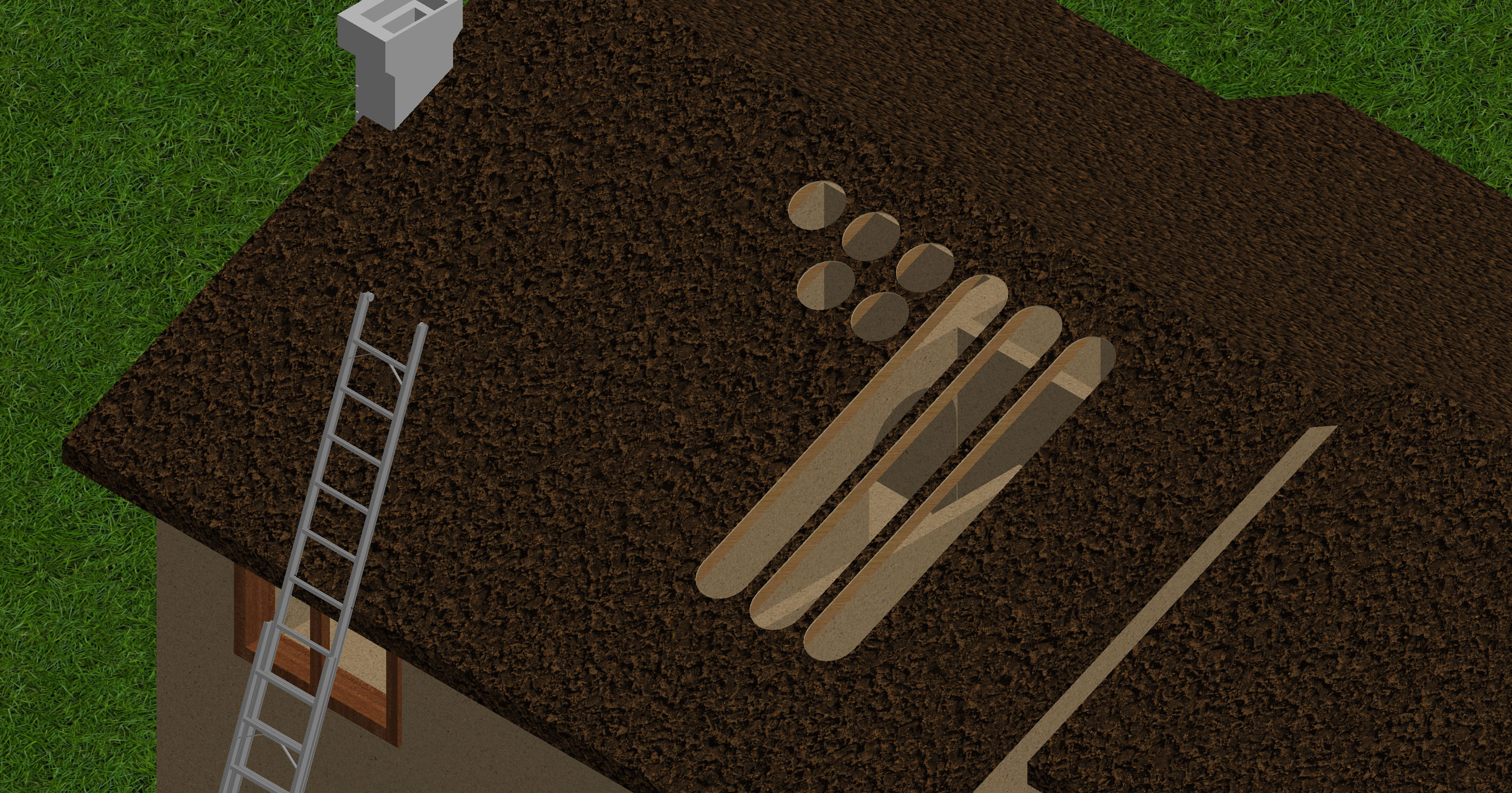 Image of a roof with various hole cutouts showing the different vertical ventilation hole placement options