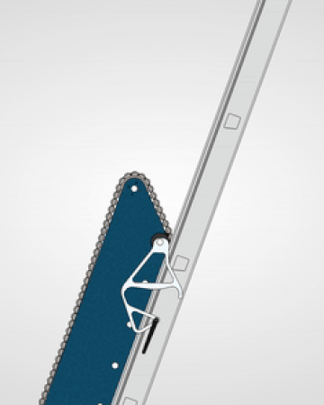A section view of the VentVortex showing off its roller wheels and rung hooks designed to assist in transport up and down a ladder
