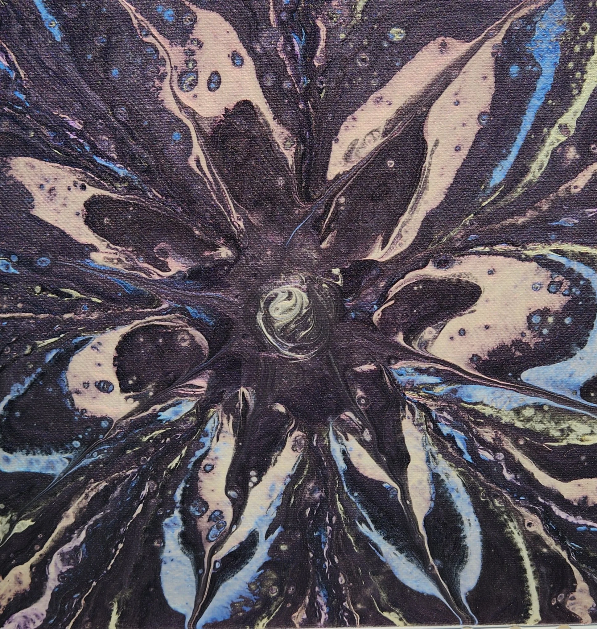 Blue and Cream Bloom Acrylic Pour Art