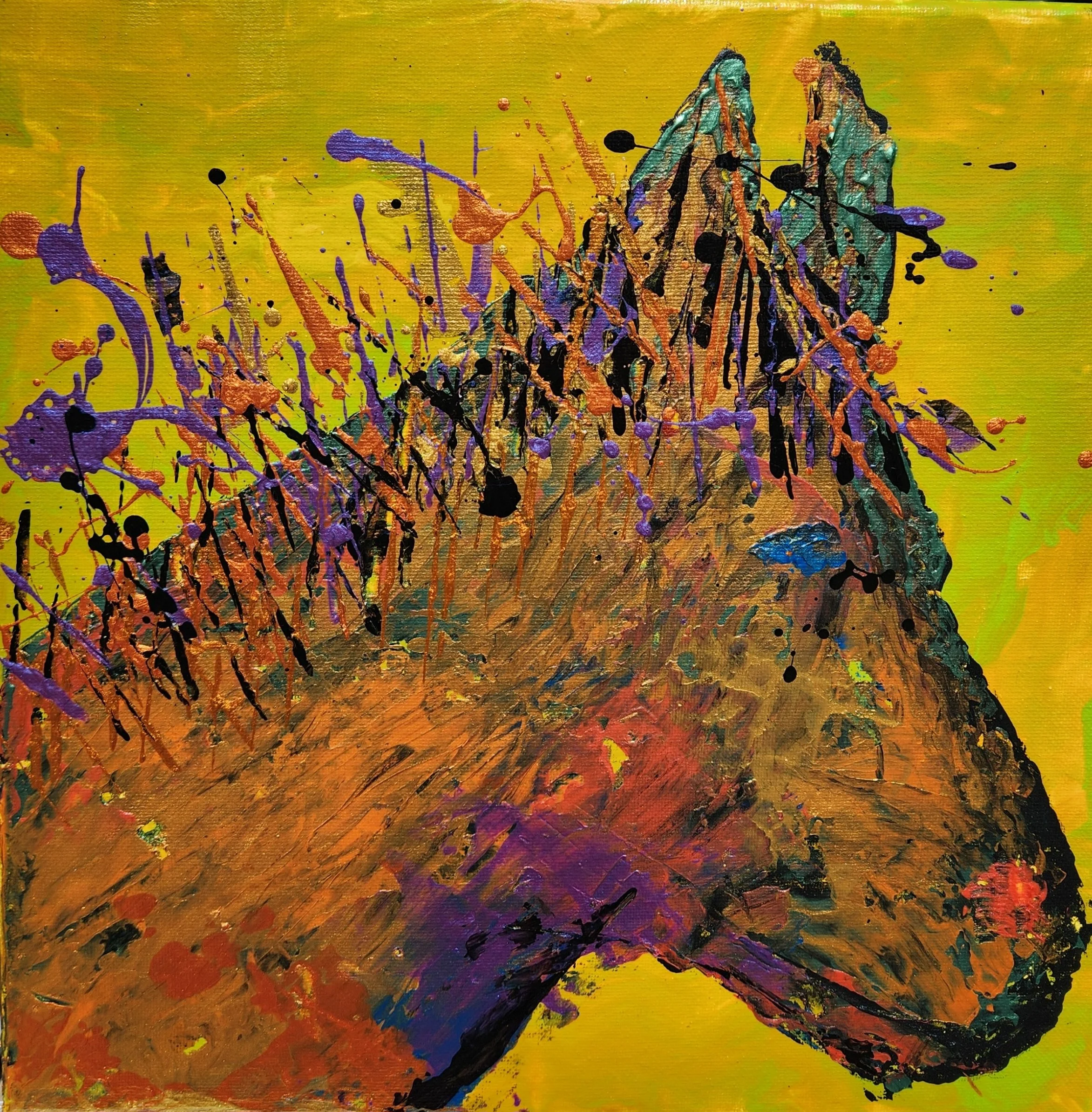 Vibrant Horse Head Palette Knife Painting on Canvas