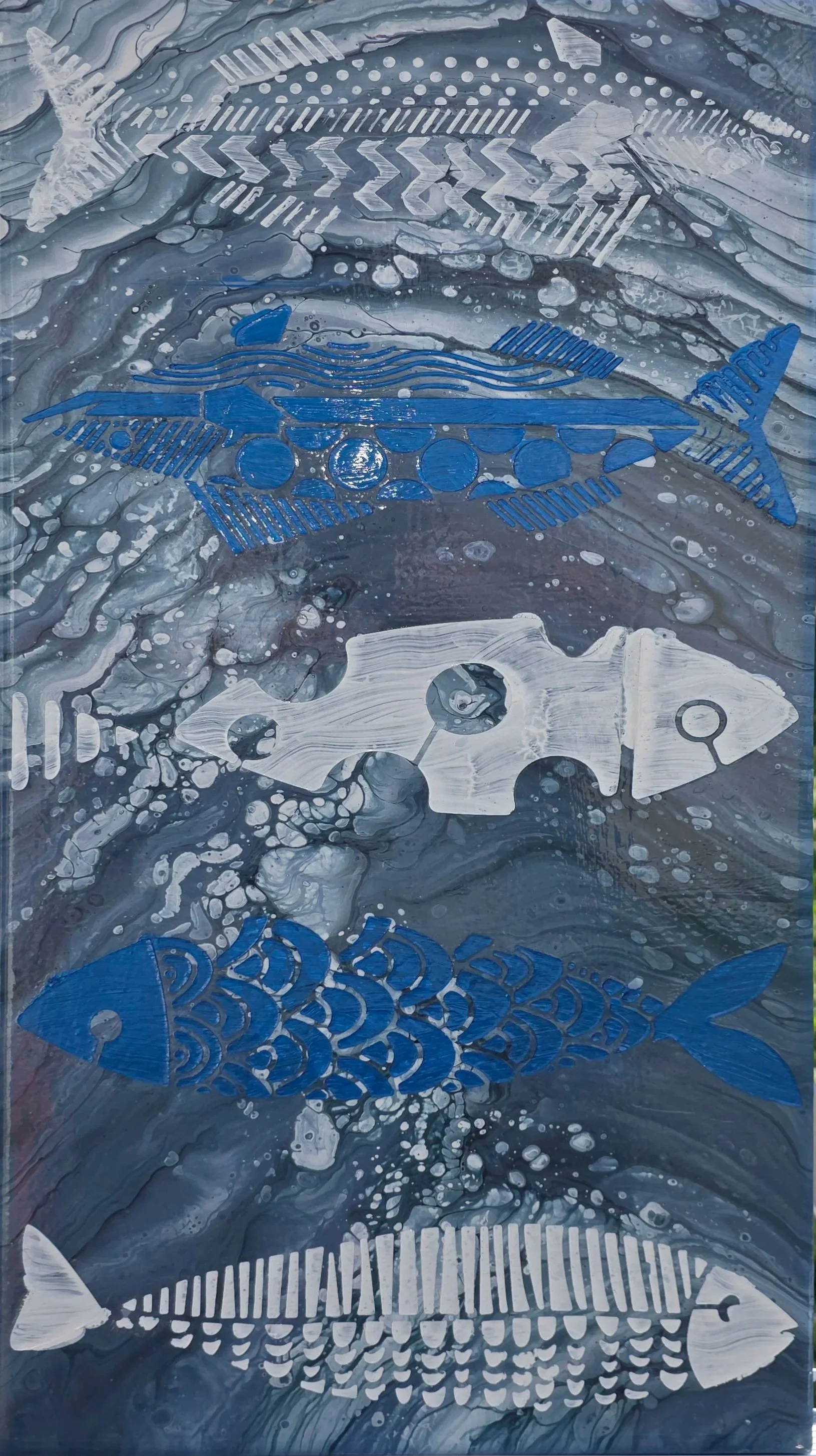 Ocean Acrylic Canvas with Fish Accents