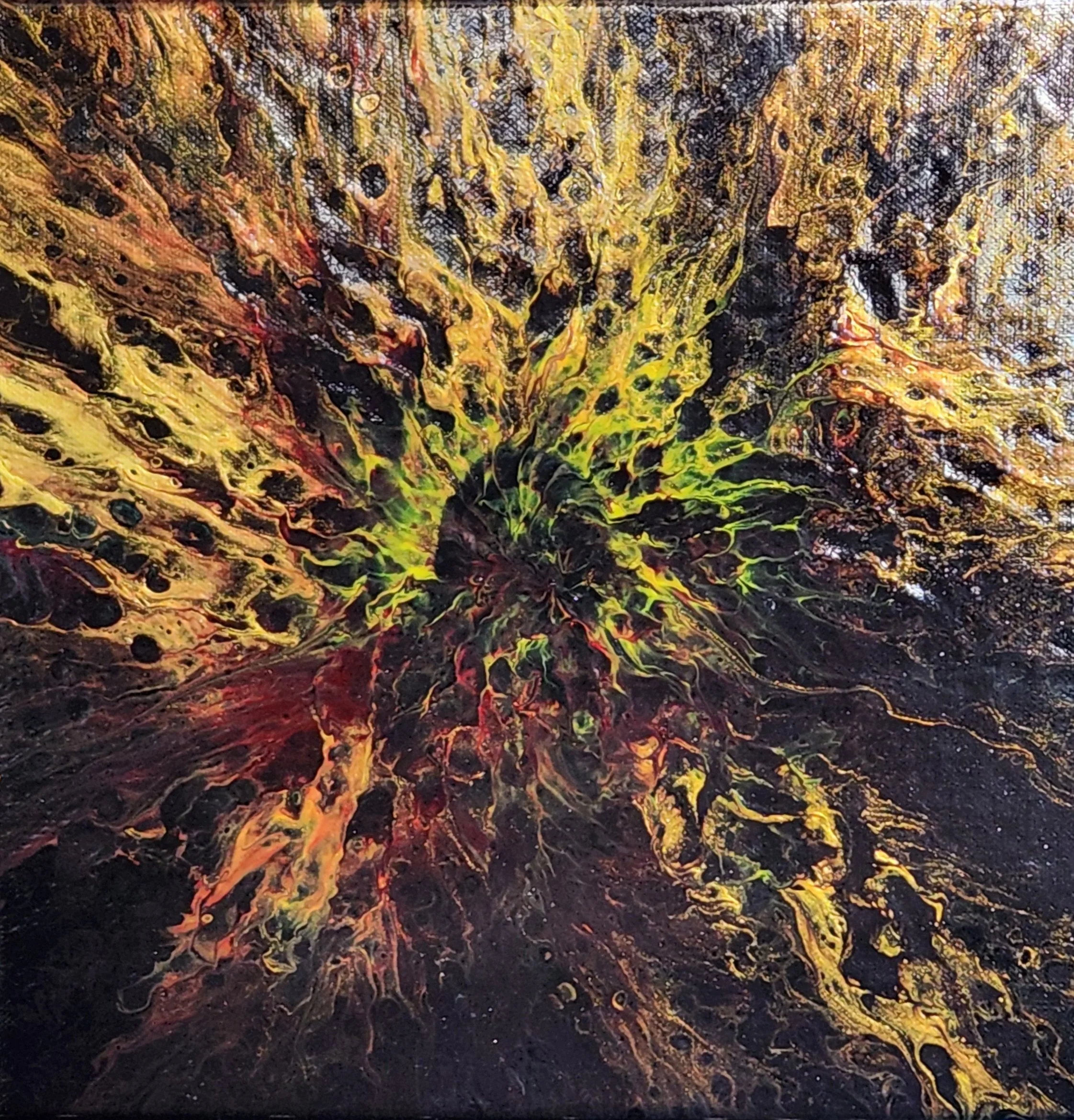 Sunflower Acrylic Pour Painting – 12x12 Canvas Masterpiece