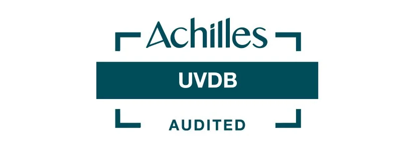 A logo with the word "Achilles" at the top, "UVDB" in the middle inside a dark rectangle, and "Audited" at the bottom.