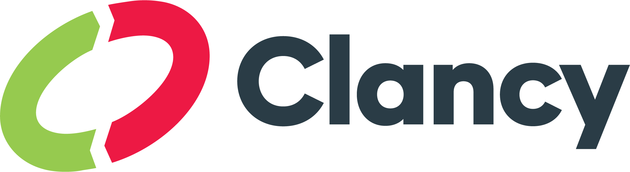 Clancy logo with a green and red stylized 'C' and the word 'Clancy' in dark gray letters.