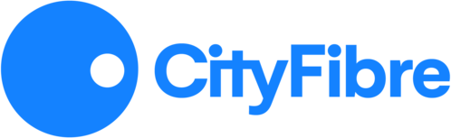 CityFibre logo with a blue circular icon and bold blue text