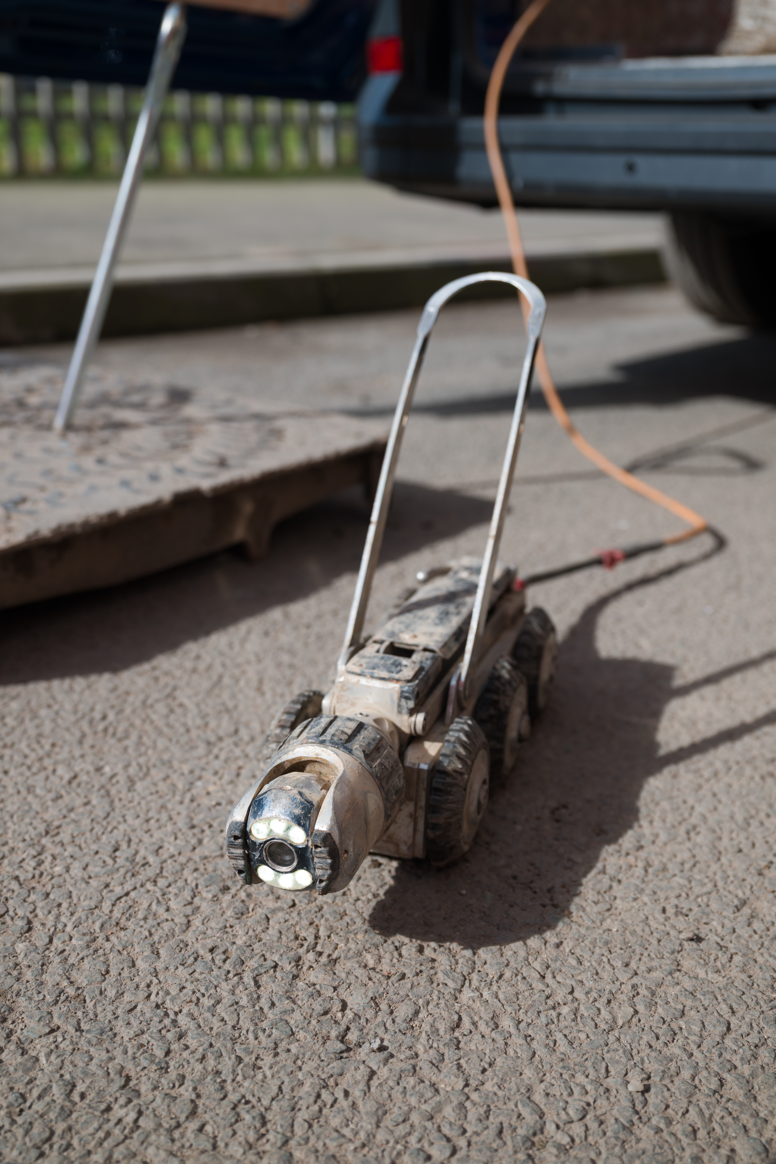Close-up image of a drain crawler CCTV robot.