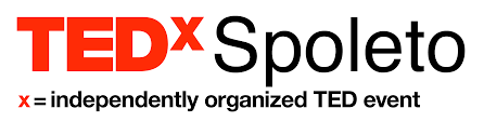 Logo dell'evento TEDx Spoleto con testo nero e rosso su sfondo bianco.