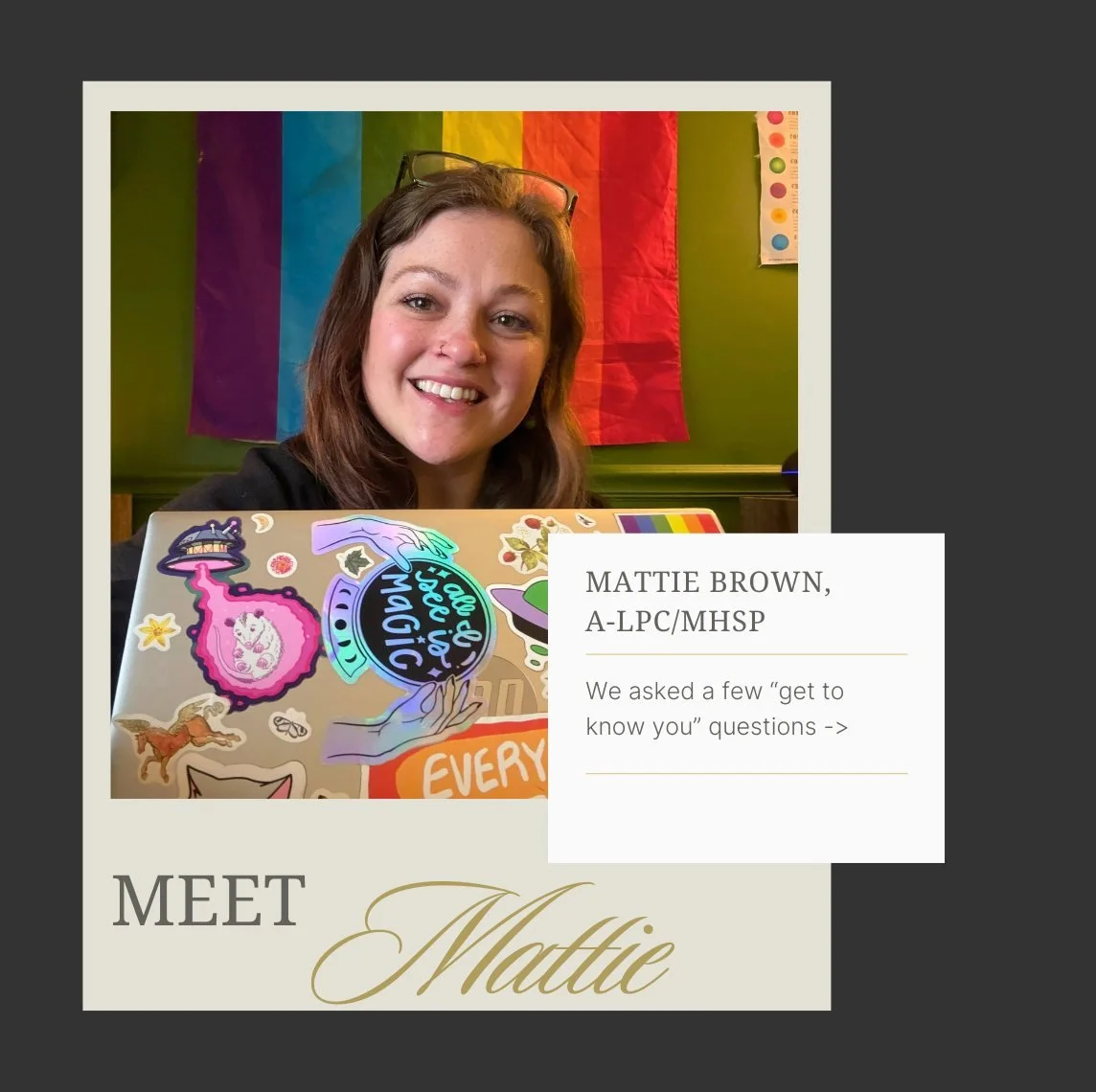 Happy Monday, Everyone!  We'd like to Introduce one of our therapists here at Mountain Haven Counseling Center🌄 Mattie answered questions about the type of client she sees &amp; why as well as some of her personal interests and hobbies. If you are i