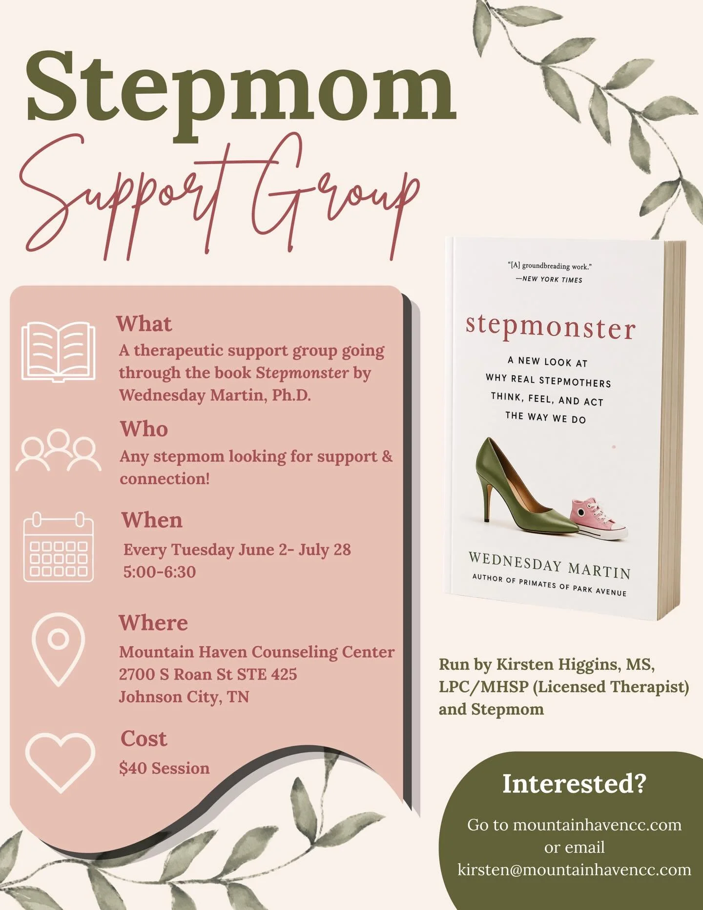 New group for stepmoms coming this summer! Go to mountainhavencc.com to sign up 🌸