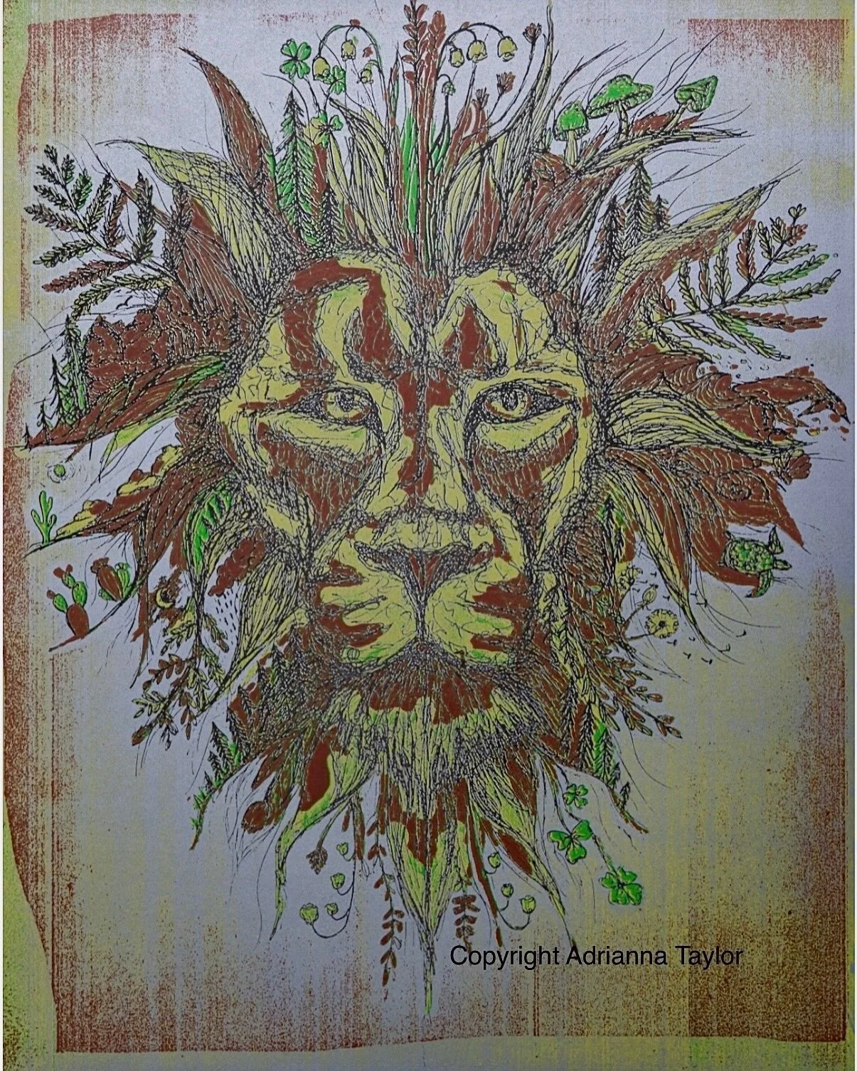 &ldquo;The Lion of Judah&rdquo; 
Righteous wrath 
Favor like dew on grass
A roar that commands the seas to pass 
A Creator that surpasses understanding 
A face that is enchanting 
The Lion of Judah 
&bull;
Pen and ink original drawing scanned and the