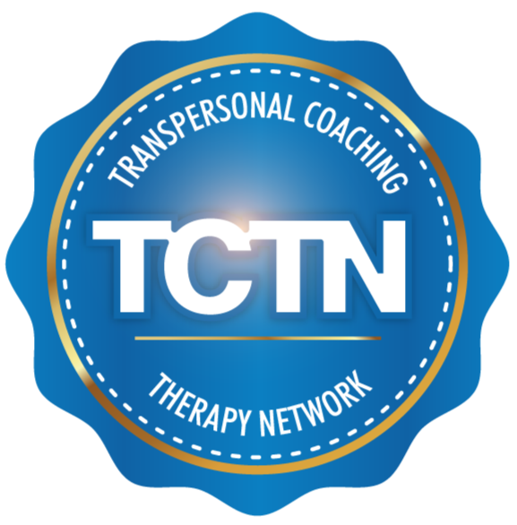 Logo for TCTN (Transpersonal Coaching Therapy Network) - a blue circular shape with wavy edges, with a gold circle inside and white lettering
