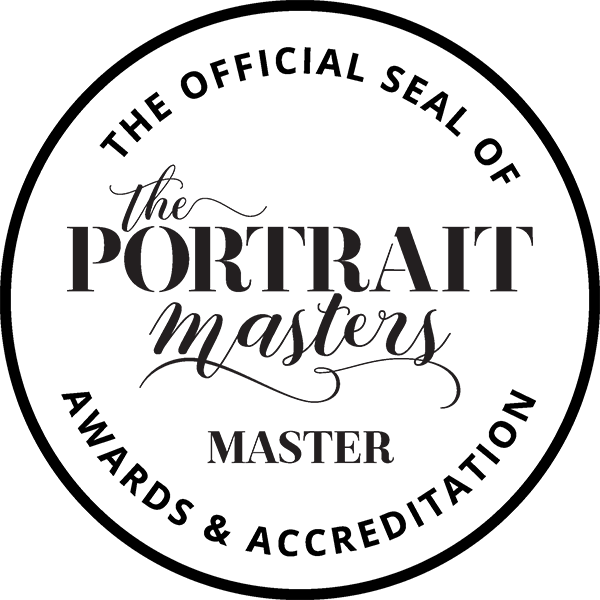 Text logo for 'The Portrait Masters Master' on a black background.