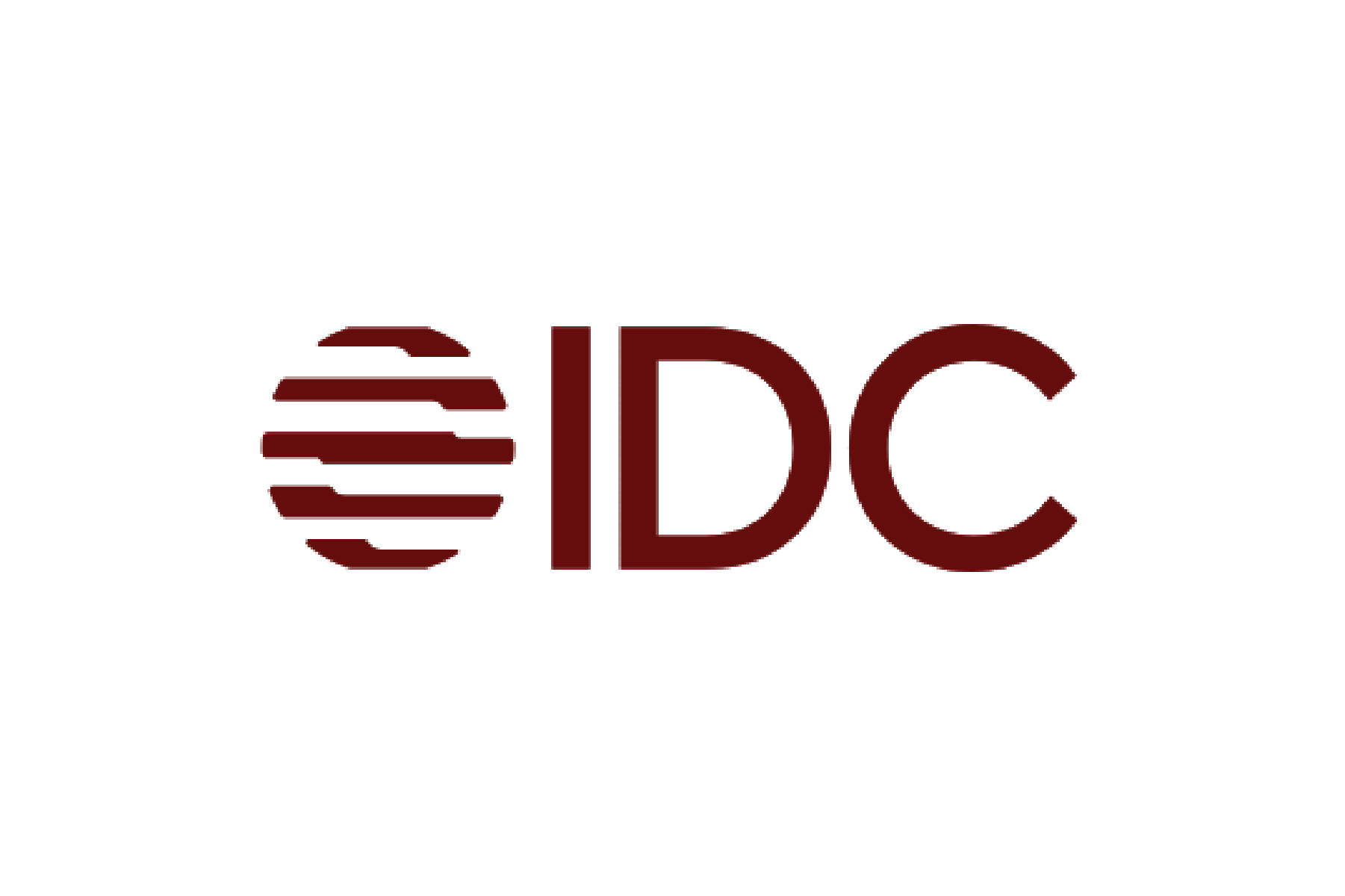 Logo of IDC, featuring a stylized globe with horizontal lines and the letters IDC in dark red.