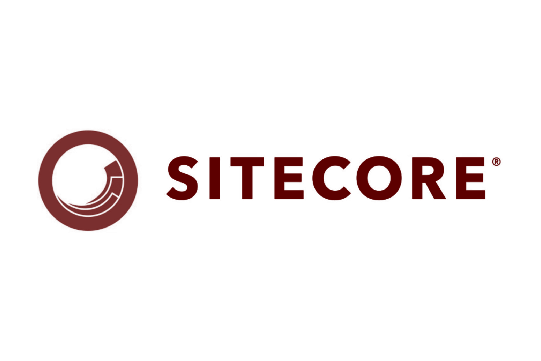 The image features the SITECORE logo, which includes a stylized, red circular icon with a hole in the center, followed by the word 'SITECORE' in bold, red text.