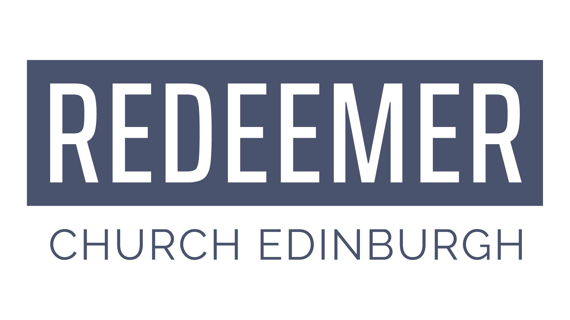Logo for Redeemer Church Edinburgh featuring the church name and location in dark blue and white colors.