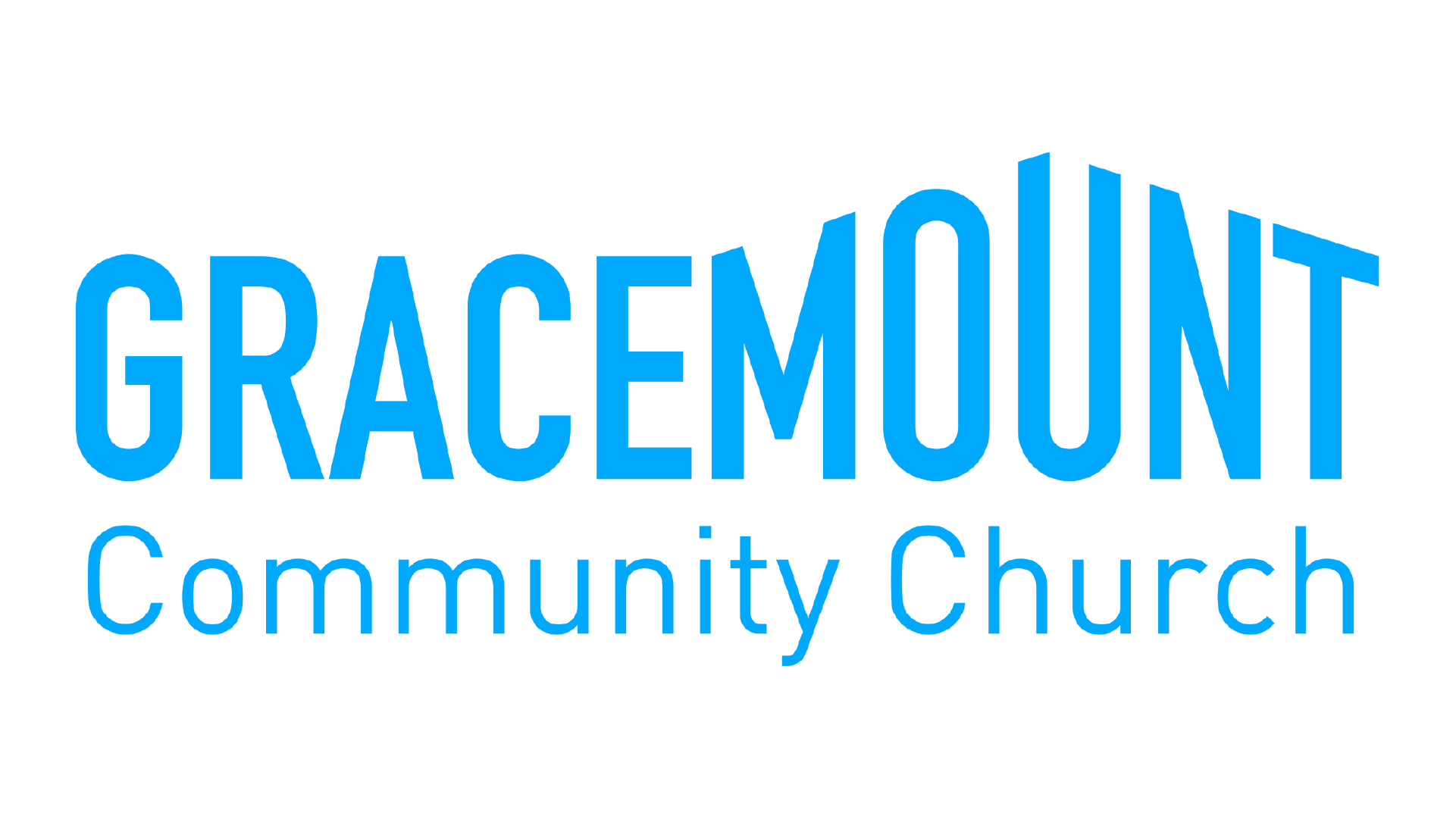Logo for Gracemount Community Church with the name in large blue letters and a roof-like shape above the text.