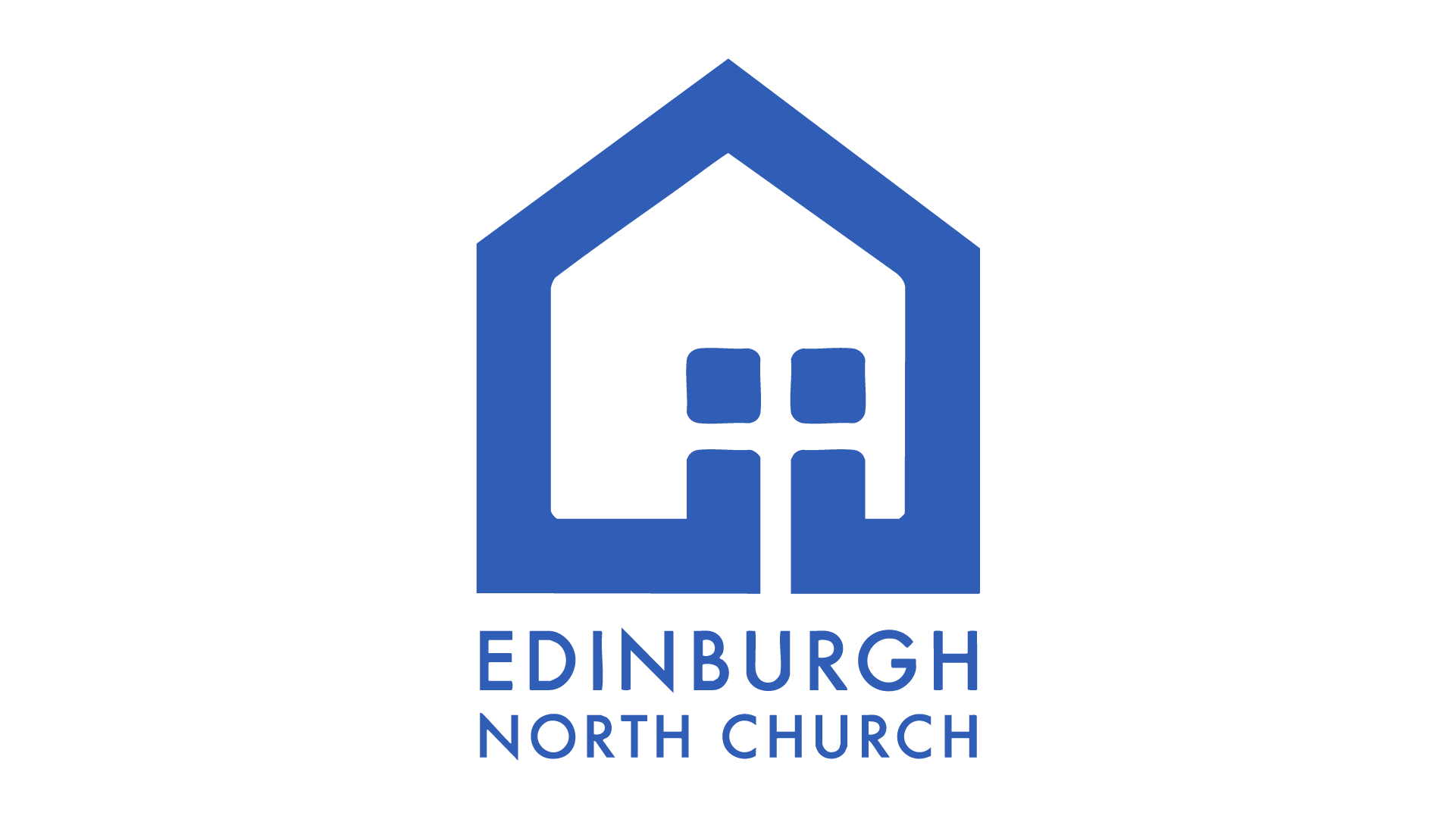 Logo of Edinburgh North Church featuring a blue outline of a house with a window and the text "Edinburgh North Church" underneath.