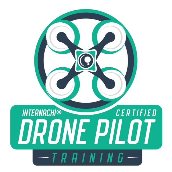 Logo for Internachi Certified Drone Pilot Training featuring a stylized drone with four propellers above the text.