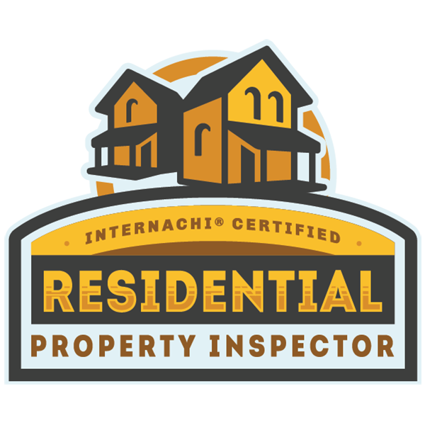 Logo for INTERNACHI Certified Residential Property Inspector, featuring a graphic of a two-story house, with yellow, black, gray, and white colors.