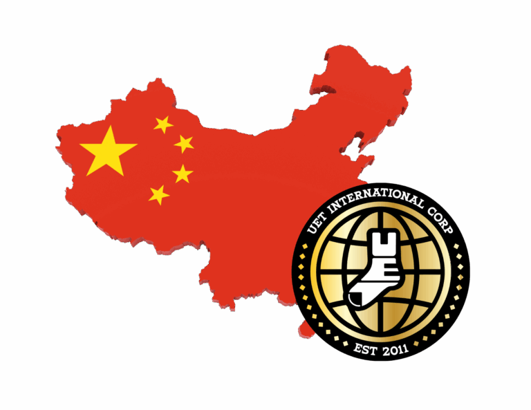 Map of China with its flag and the UFC International Corps logo overlayed.