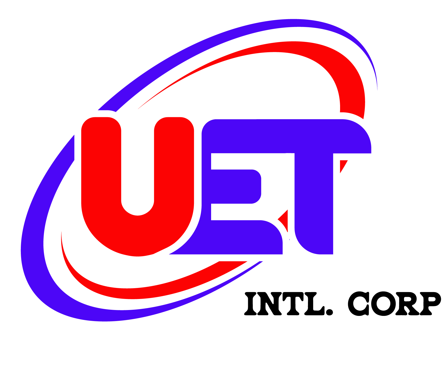 USDT logo with red and blue text and swirl design on a black background.