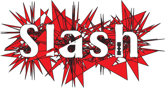 Text 'Slash' with an exclamation mark in place of the letter 'i', set against a red explosion graphic on a black background.
