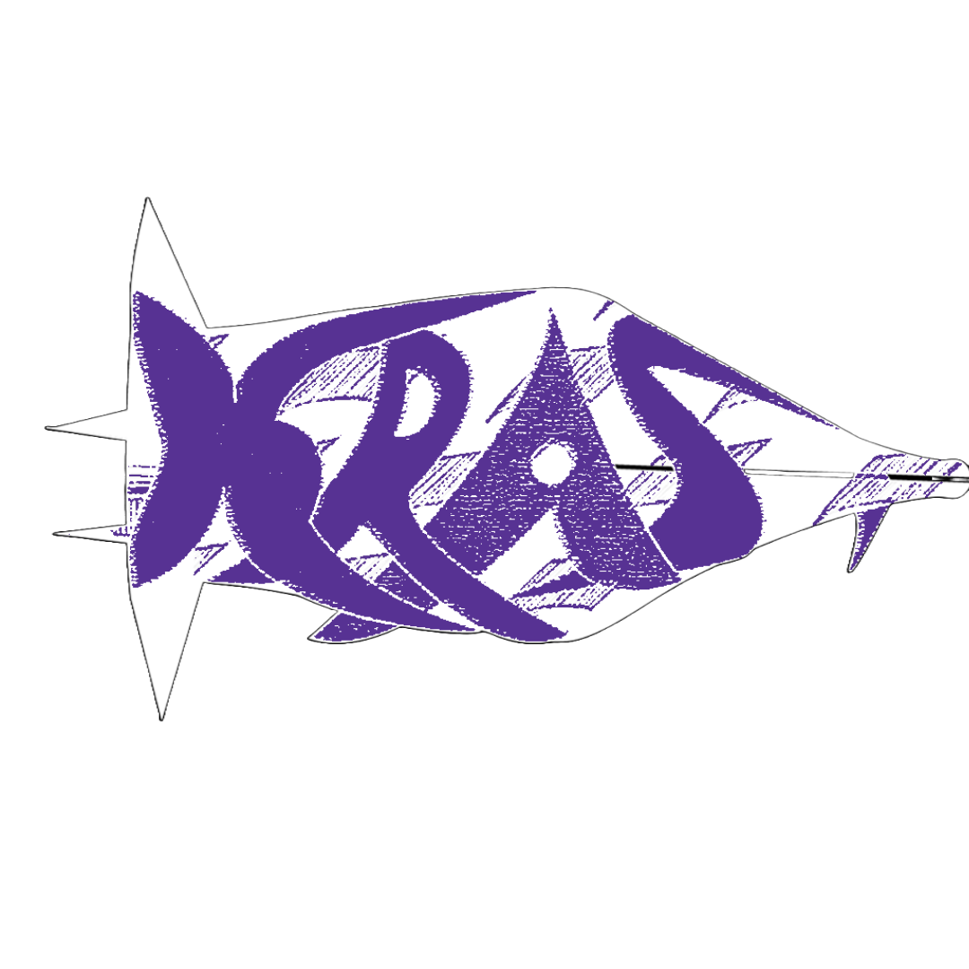 Purple stylized logo with the word "KRAS" integrated into its body, set against a black background.