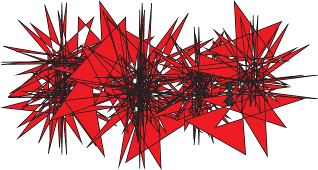 Abstract digital art featuring sharp red and black geometric spikes and lines on a black background.
