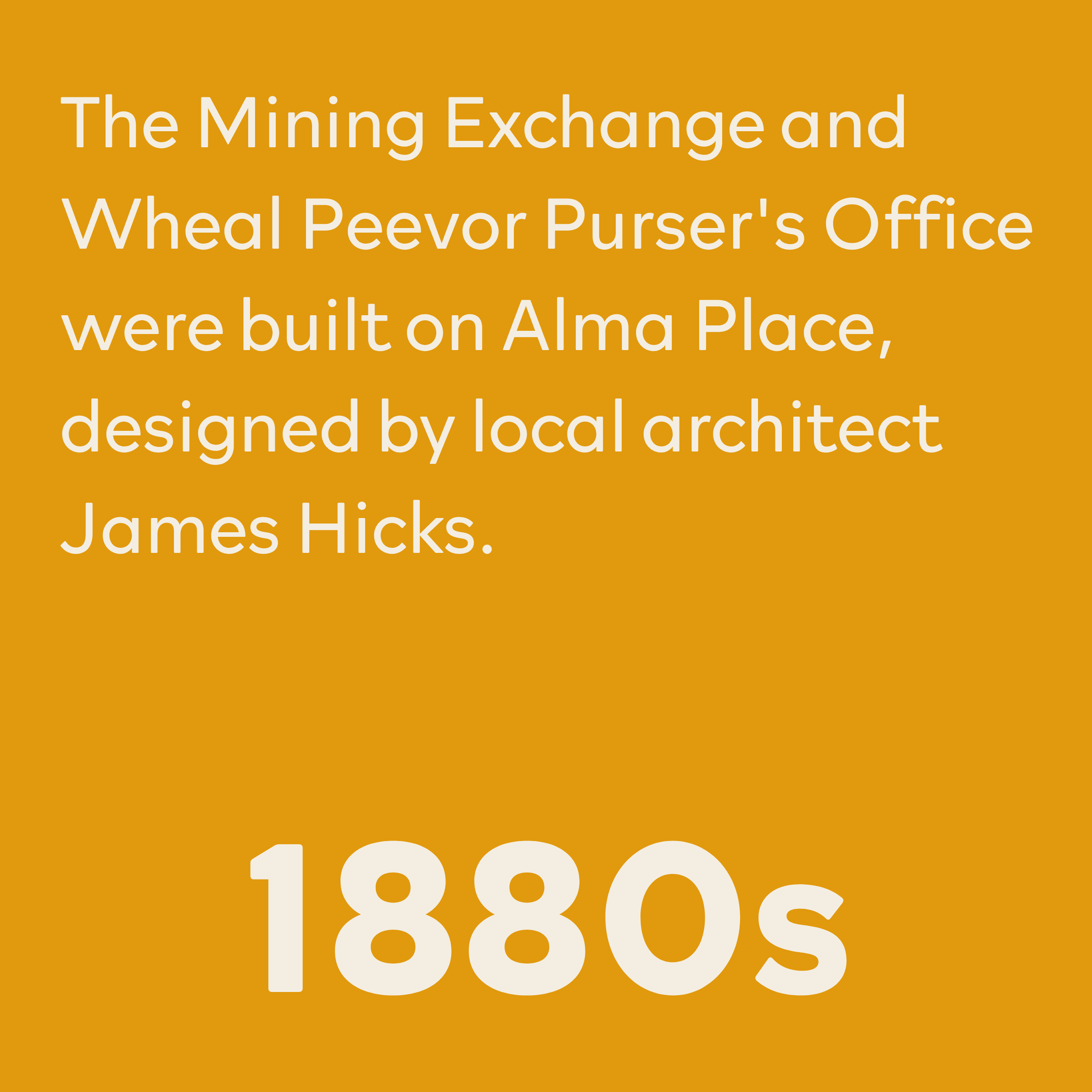 A cover page with orange background featuring the title 'The Mining Exchange and Wheal Peevor Purser's Office' in large white text and the numbers '1888' in large white text at the bottom.
