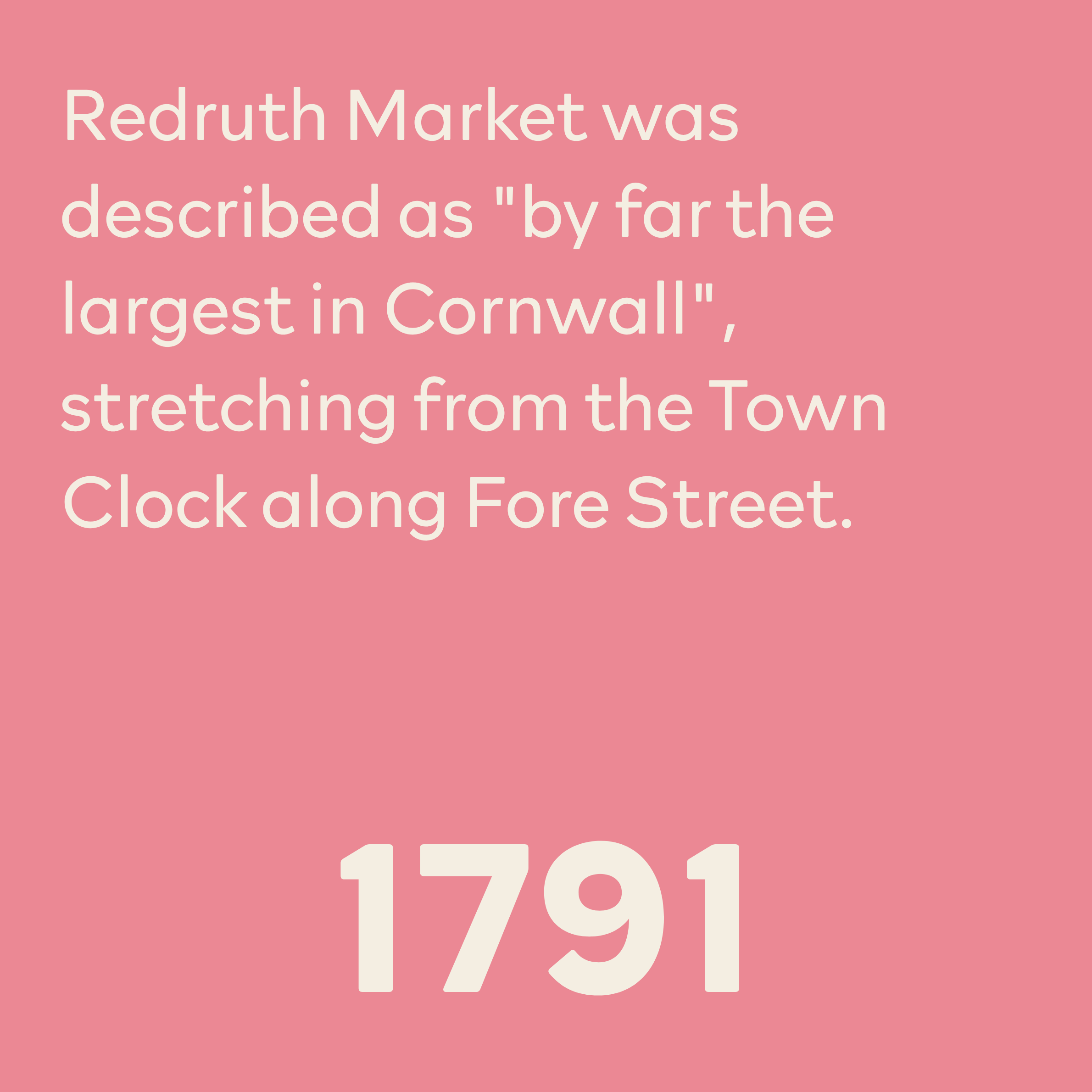 Text on a pink background stating 'Redruth Market was described as 
