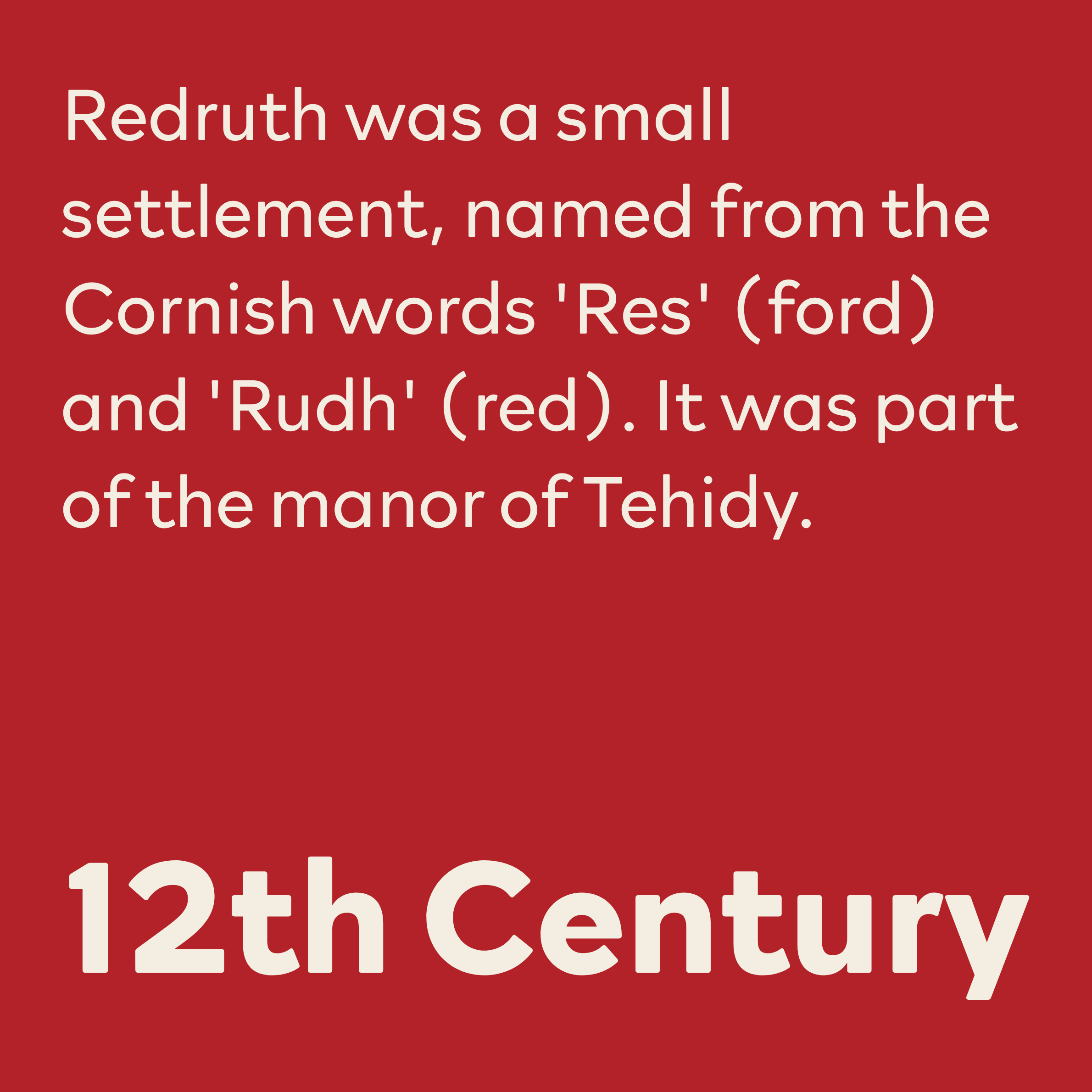 Close-up of a red background with white text reading '12th Century'.